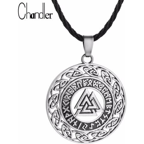 Chandler Celti Infinity Knots Runes Necklace For Men Runic Norse Valknut Vikings Wikinger Antique Sanskrit Charm Coiler