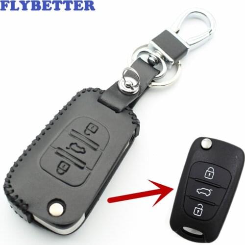 FLYBETTER Genuine Leather 3Button Flip Key Case Cover For Hyundai I30/IX35/Accent/I20/Sonata/Verna For Kia K5/Sportage L22