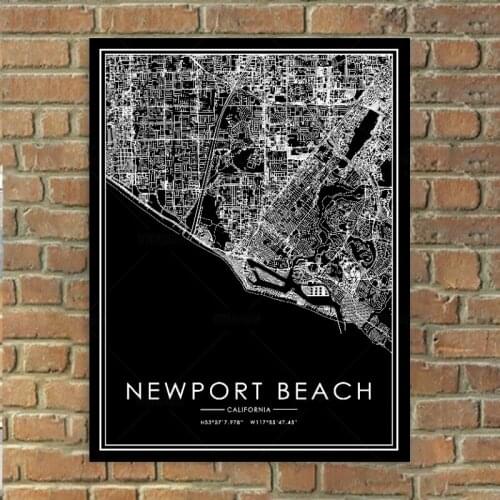 Black and White Canvas Poster NEWPORT BEACH World Map Art Print Minimalist Painting Scandinavian Wall Pictures Living Room Home