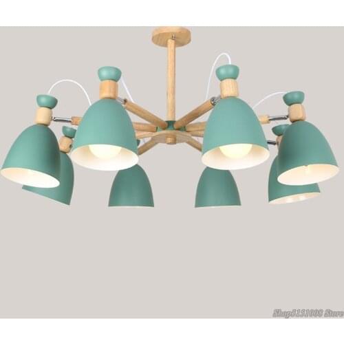 Nordic Simplicity Wooden Living Dining Room Chandelier Lighting Modern Led Chandeliers Ceiling Home Decor Macaron Bedroom Lamp