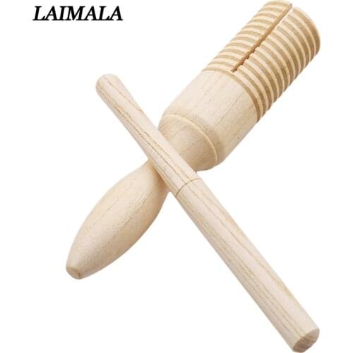 Wooden Musical Instrument for Children Kid Toys Sound Tube Small Single-threaded Ring Percussion Cylinder Croak Frog Barrel