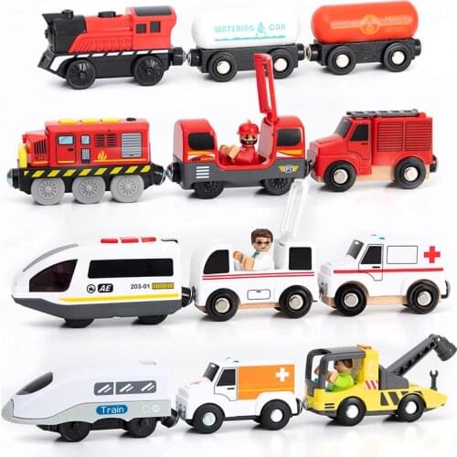Kids electric Magnetic train toy fire scene rescue Road rescue set childrens track game scene compatible with wood train tracks