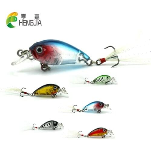 HENGJIA hard plastic mini crankbaits with 10#feather hooks carp diving catfish pesca swimbaits 5pcs 4.5cm 4g