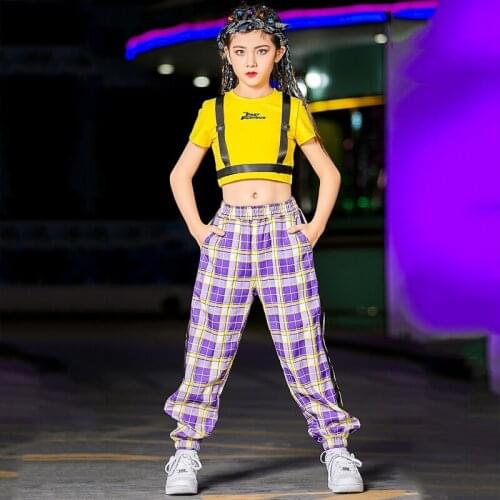 Girls Jazz Costume Hip Hop Dance Clothes Crop Tops Lattice Suit Loose Pants For Kids Catwalk Performance Stage Outfit DNV14541