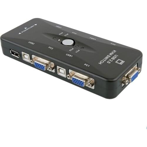 4 Port Kvm Switch USB 2.0 VGA Splitter Printer Mouse Keyboard Pendrive Share Switcher 1920*1440 VGA Switch Box Adapter