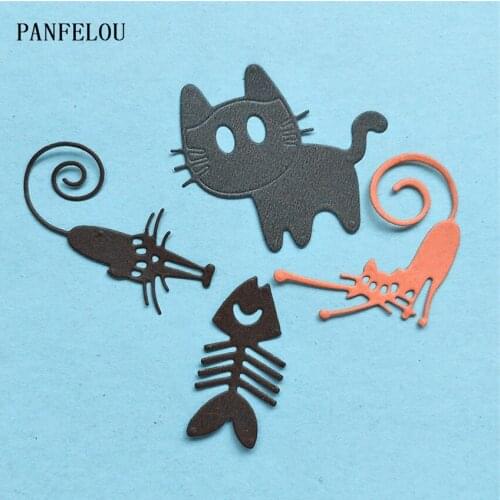 PANFELOU Metal craft The cat and fish die cutting dies for Scrapbooking/DIY Easter wedding Halloween cards Hand account