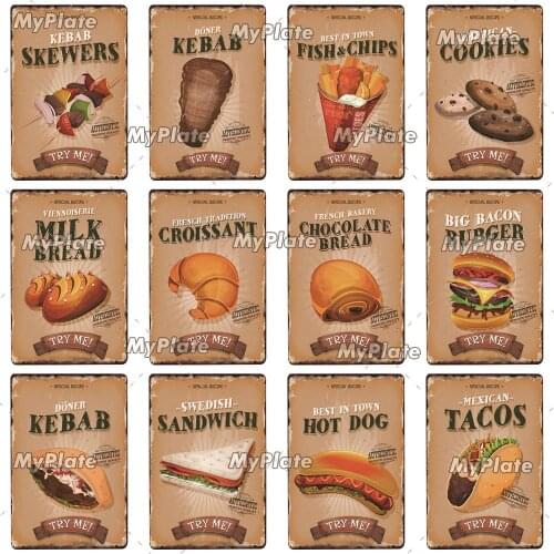 SPECIAL RECIPE Metal Sign Plaque Vintage Tin Sign Wall Decor for Kitchen Cafe Diner Bar BURGER Fast Food Signs Drop Shipping