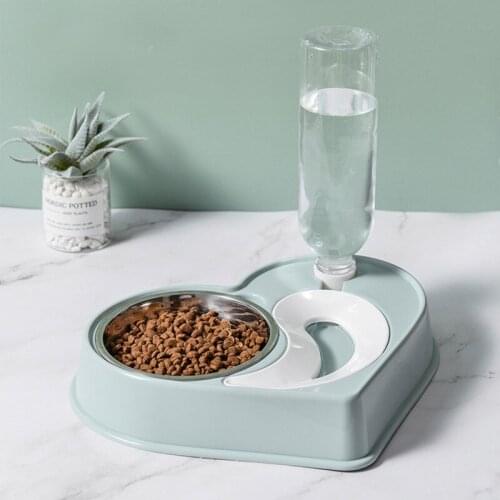 Pet Cat Bowl Automatic Feeder Heart Shape Dog Cat Food Bowl With Water Fountain Double Bowl Drinking Dish Bowls For Dog Cat