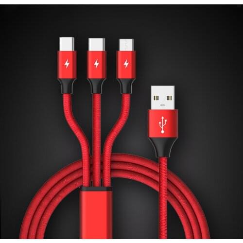 Multifunction Micro USB Data Cable One Drag Three Data Line Fast Charge USB Charger Cord Power Line for Iphone/android/Type-c