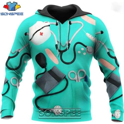 SONSPEE Cosplay Nurse Doctor 3D Print Long Sleeve Mens Hoodie Casual Funny Anime Men Medical Jacket Coat Tops Sweatshirt
