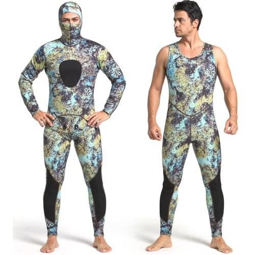 2 Pieces Men 3mm Neoprene Swim Wetsuits Hooded Long Sleeve Diving Suit for Scuba Snorkel Spearfishing Surfing Jumpsuit Swimsuit