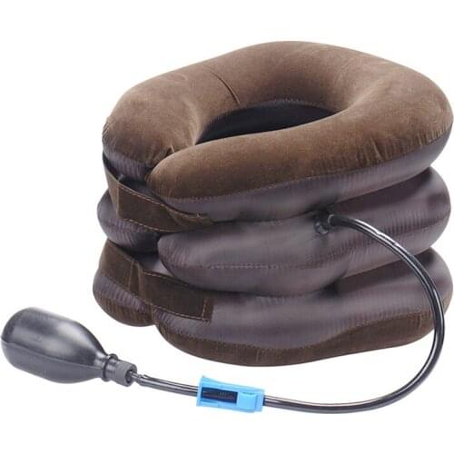 Full-fleece inflatable cervical vertebra traction instrument portable thickened three-tube cervical traction