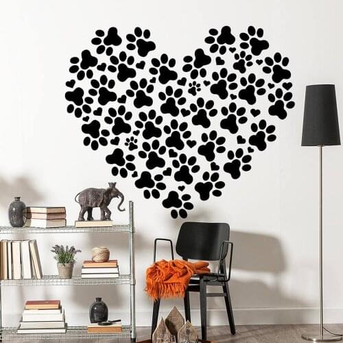 Dog Paws Heart Wall Decal Animal Dog Paws Pet Shop Wall Sticker Veterinary Grooming Salon Decor Design Vinyl Art Stickers C662