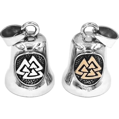 Norse Viking Rune Biker Bell Pendant Stainless Steel Jewelry Odins Rune Celtic Knot Christmas Gift SWP0611A (Has bell ring)