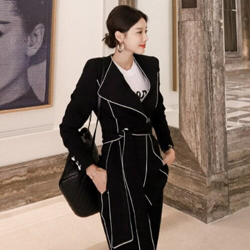 Autumn Black Womens Pant Suit Double Breasted Office Womens Blazers+ Pants Sets Striped Long Sleeve Trouser 2 Piece Set Women