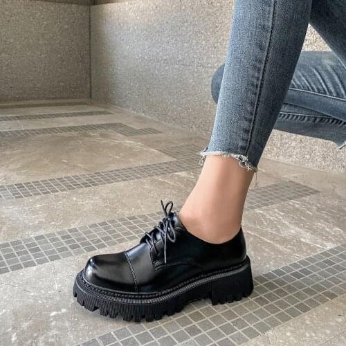 Osunlina Fashion Womans Flats Low Heels Thick Bottom Platform Round Toe Lace Up Cow Leather Handmade Casual Lady Shoes A235
