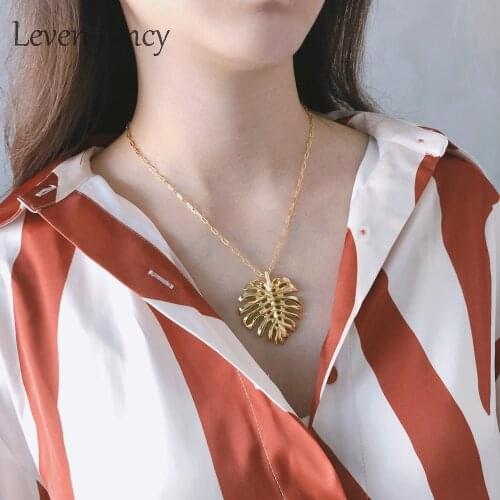 Nature Inspired Big Turtle Leaf Necklace Minimalist Golden 925 Sterling Silver Boho Statement Jewelry S925 Pendant Necklaces