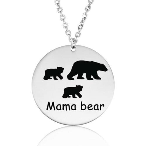 Fashion Necklaces Mama Bear Stainless Steel Women Pendant Necklace Unisex Elegant Metal Jewelry Gifts 25mm Round Pendants