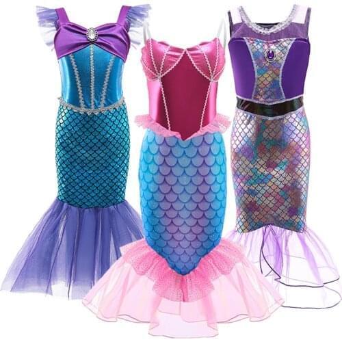 Girl Princess Little Mermaid dress Kids Halloween Fancy Costume Birthday Party Girl Ariel Dress Up Sets Children