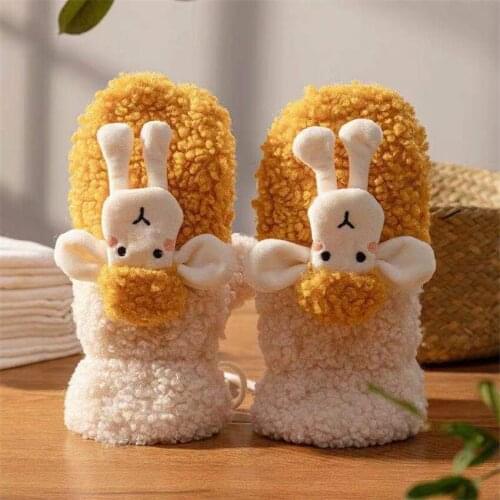 Thick Sheep Gloves for Girls Winter Warm Cyclists Cartoon Halter Patchwork Brushed Cute Fashion Korean Style High Quality