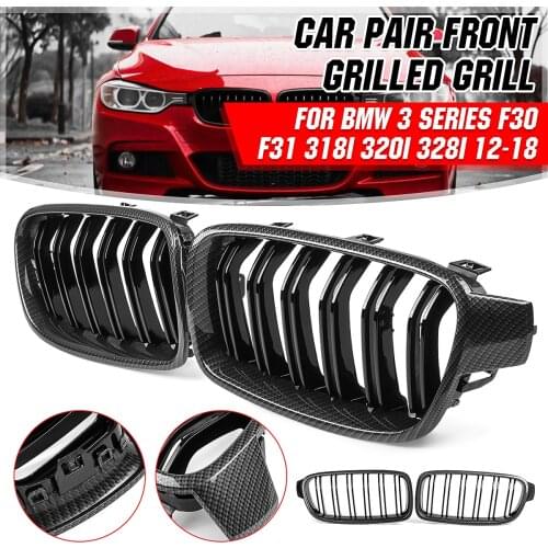 Pair Car Front Grille Grill Carbon Black For BMW 3 Series F30 F31 318i 320i 328i 2012 2013 2014 2015 2016 2017 2018 Racing Grill