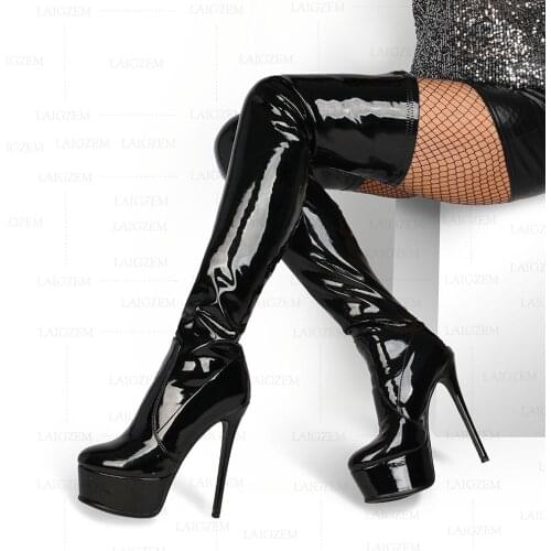 SEIIHEM Women Over Knee Boots Platform Stiletto High Heels Thigh Stretch Boots Ladies Shoes Woman Dicke Stiefel Bottes de cuisse