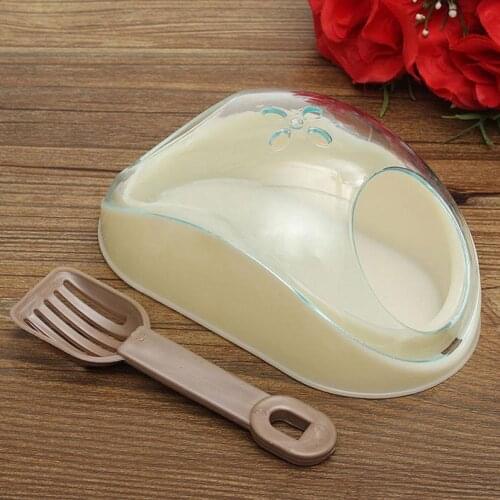 Cute Transparent Plastic Pet Hamster Mouse Bathroom Bath Sand Sauna Toilet Box With Shovel Hamster Rodent Mice Cage
