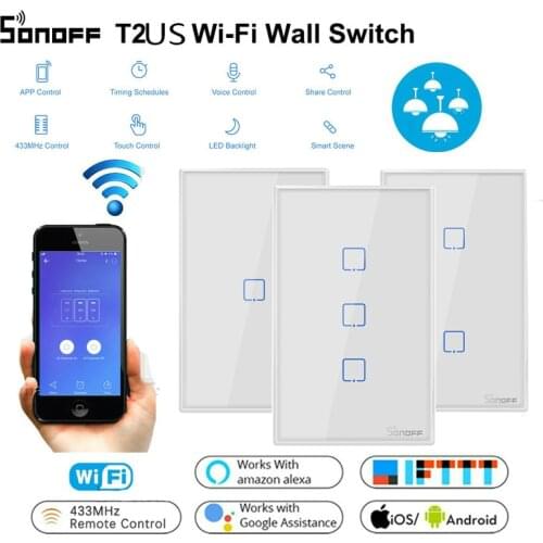SONOFF T1 T2 T3 TX Remote RF/Voice/ APP /Touch Control EU/US/UK Wifi Smart light lamp Switch Touch Screen with Google Home Alexa