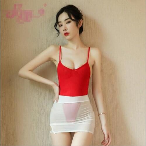 Sexy lingerie Open crotch High fork one-piece swimsuit Sexy Thin and transparent Tights with Hip skirt