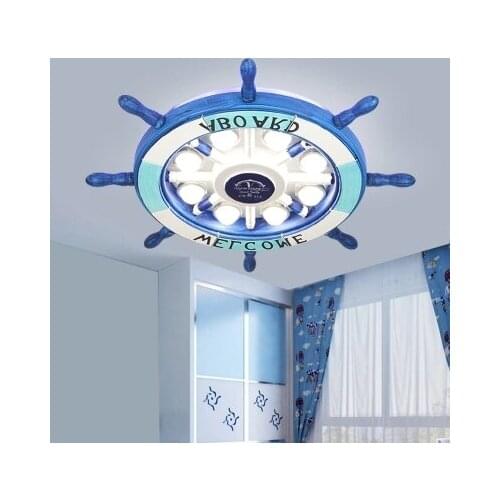 Mediterranean Style Modern Wooden Rudder LED Ceiling Light with Remote Control Dimmable Color Changing Lamp For Living Room