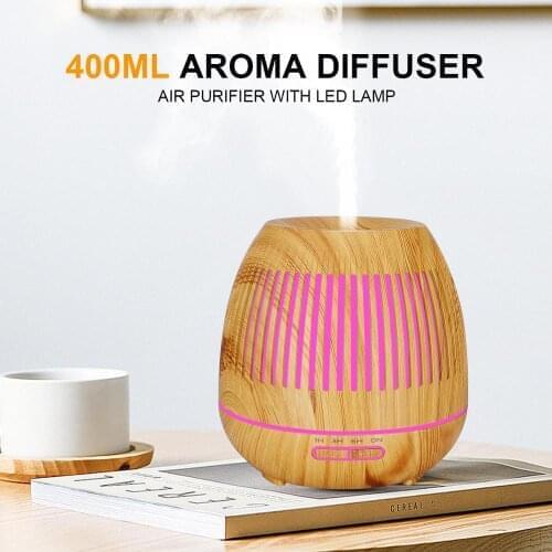 400ml Smart APP Classical Aroma Diffuser Hollow Wood Grain Voice Control Humidifier Compatible With ALEXA GOOGLE