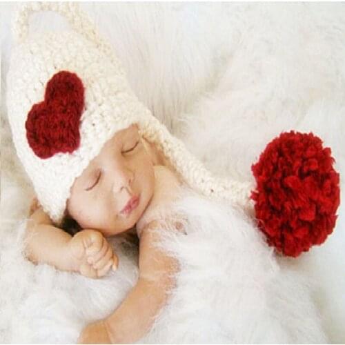 Newborn Baby Girl Crochet Red Heatr Shape Photography Hat Props Infant Baby Girl Cute Knit Winter Photo Shoot Caps Hats Props