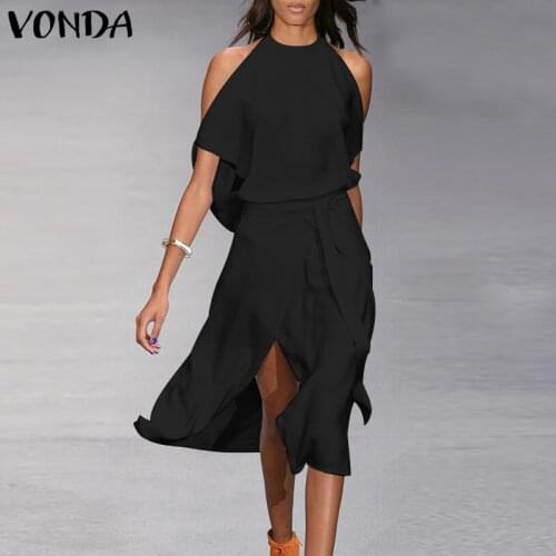 Women Evening Party Long Dresses 2021 VONDA Casual Holiday Plain Tank Dress Beach Vestidos Plus Size Robe Femme