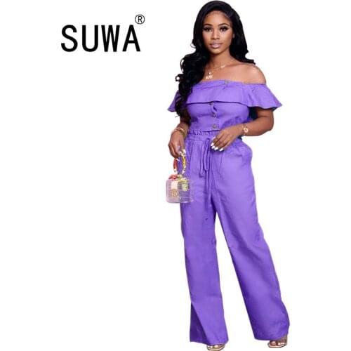 Women 2 piece pant sets solid color high street sexy fashion elegant ruffles crop top + high waist wide leg pants work outfits