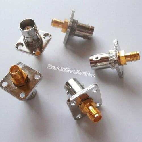 10Pcs BNC female to SMA Jack flange panel mount connector F/F RF Adapter