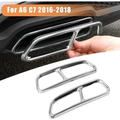 2Pcs Chrome Car Exhaust Tail Pipes Decoration Frame Tail Throat Pipe Modified Cover Trim for -Audi A6 C7 2016-2018