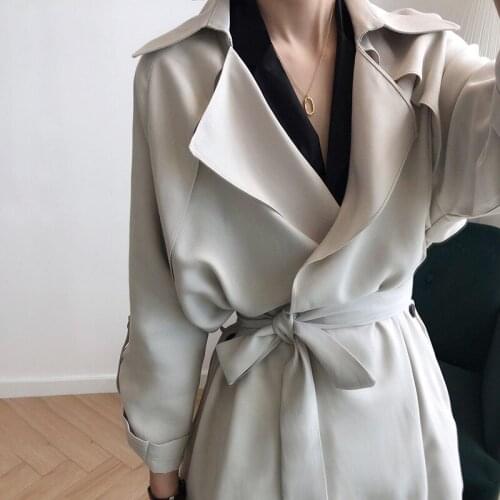 2021 New Fashion Brand New Women Trench Coat Long Bow Belt Blue Khaki Lady Clothes Autumn Spring Outerwear Oversize High Quality