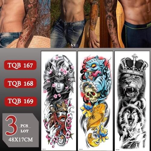 3 pcs/lot Full Arm Waterproof Lion Tiger Temporary Tattoo Sticker Large Arm Sleeve Fake Tattoos For Men Women Arm Leg Sticker