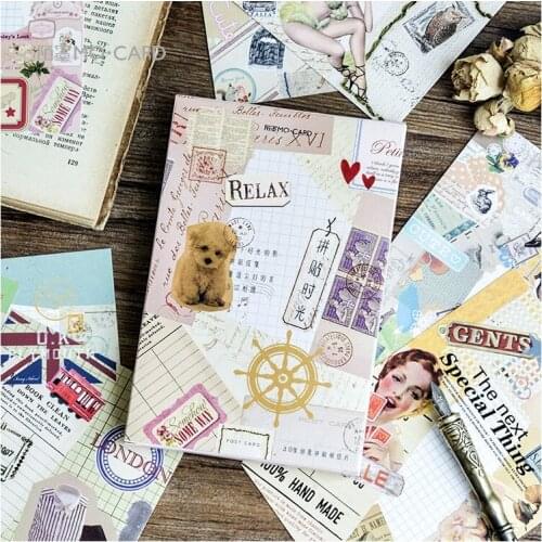 30Sheets/Set Creative Collage Time Postcard/Greeting Card/Message Card/Birthday Letter Envelope Gift Card