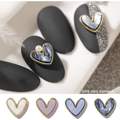 2pcs Alloy Heart 3D Nail Decorations Metal Decor Shell Nail Accessories Vintage Manicure Japanese Style DIY for Nails Design