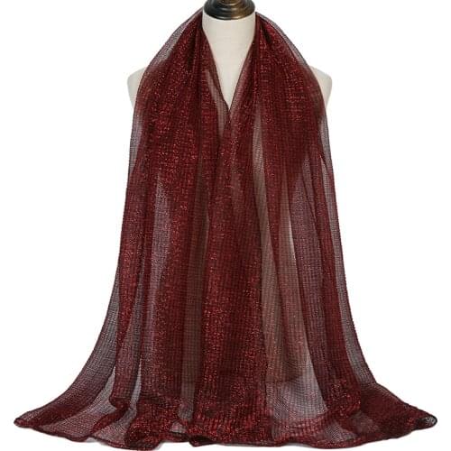 Hot Sale Lurex Polyester Glitter Scarf Women Muslim Hijab Large Size Shiny Shawls Scarves for Ladies Muslim Dress Womens cape