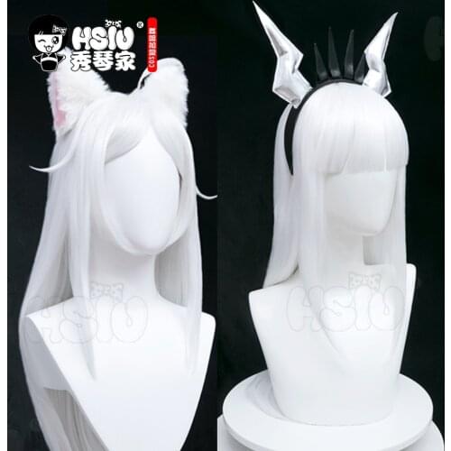「HSIU Brand」Helltaker Lucifer Helltaker Cosplay Wig Multiple girls white wigs + free hair accessories Fiber synthetic wig