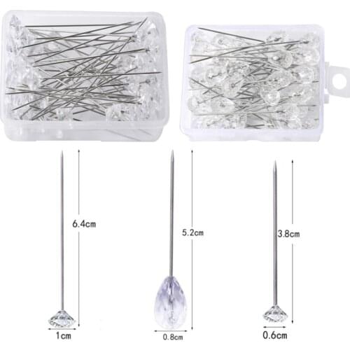Boxed Diamond Pin 6*38 Transparent Thumbtack Head End Wedding Corsage Sewing Pin Bouquet Setting Pin