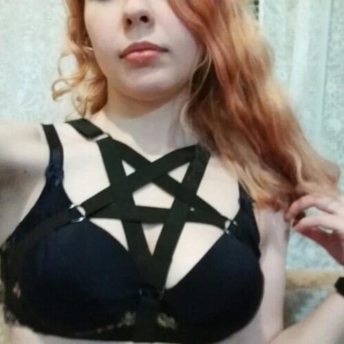 Black wome body harness sexy lingerie spandex harajuku pastel gothic pentagram cage bra bondage cage harness bra