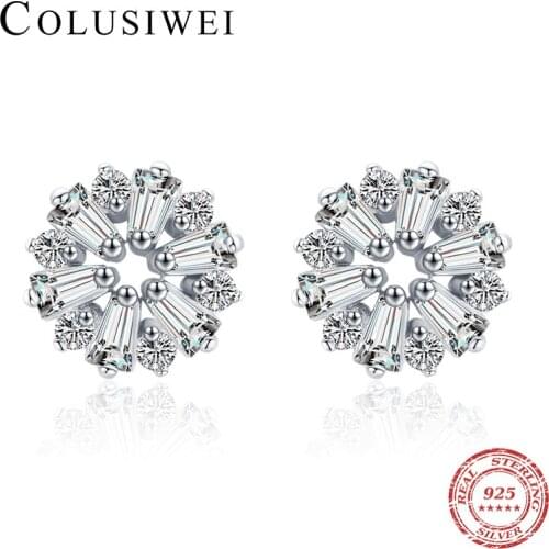 Colusiwei Romantic 925 Sterling Silver Charming And Elegant Zirconia Dandelion Shape Stud Earrings for Women Engagement Jewelry