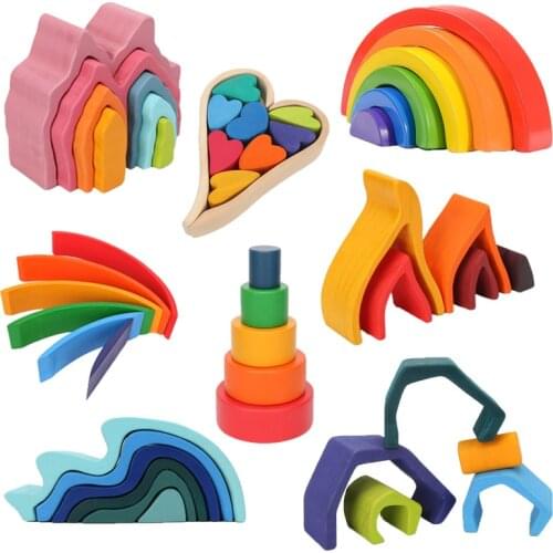 Wooden Rainbow Blocks Wood Stacking Toys Grims Rainbow Wood Building Blocks Rainbow Stacking kids Montessori Educational Toy