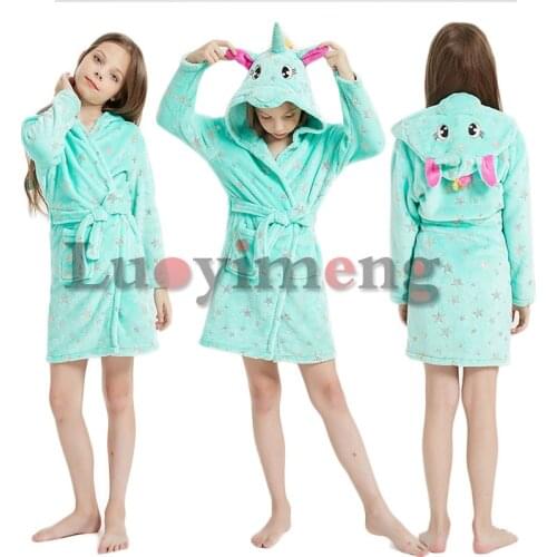 Childrens Bathrobes 3-11Y Kids Robes Flannel Boys Girls Clothes Cartoon Animal Hooded Bath Robes Baby Girl Pajamas Homewear
