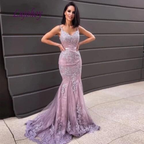 Lilac Long Lace Mermaid Evening Dresses Party Plus Size Women Girl Dinner Celebrity Prom Formal Evening Gowns Dresses