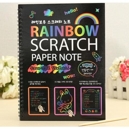1pc DIY Doodle Board 19x26cm Rainbow Scratch Paper Note Puzzle Decompression Drawing Board Toy Kids Book Handmade