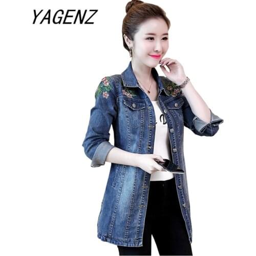 Denim Jacket Women Spring Autumn Slim Vintage Embroidered Jeans Jacket Single-breasted Casual Denim Basic Coat Plus size S-5XL